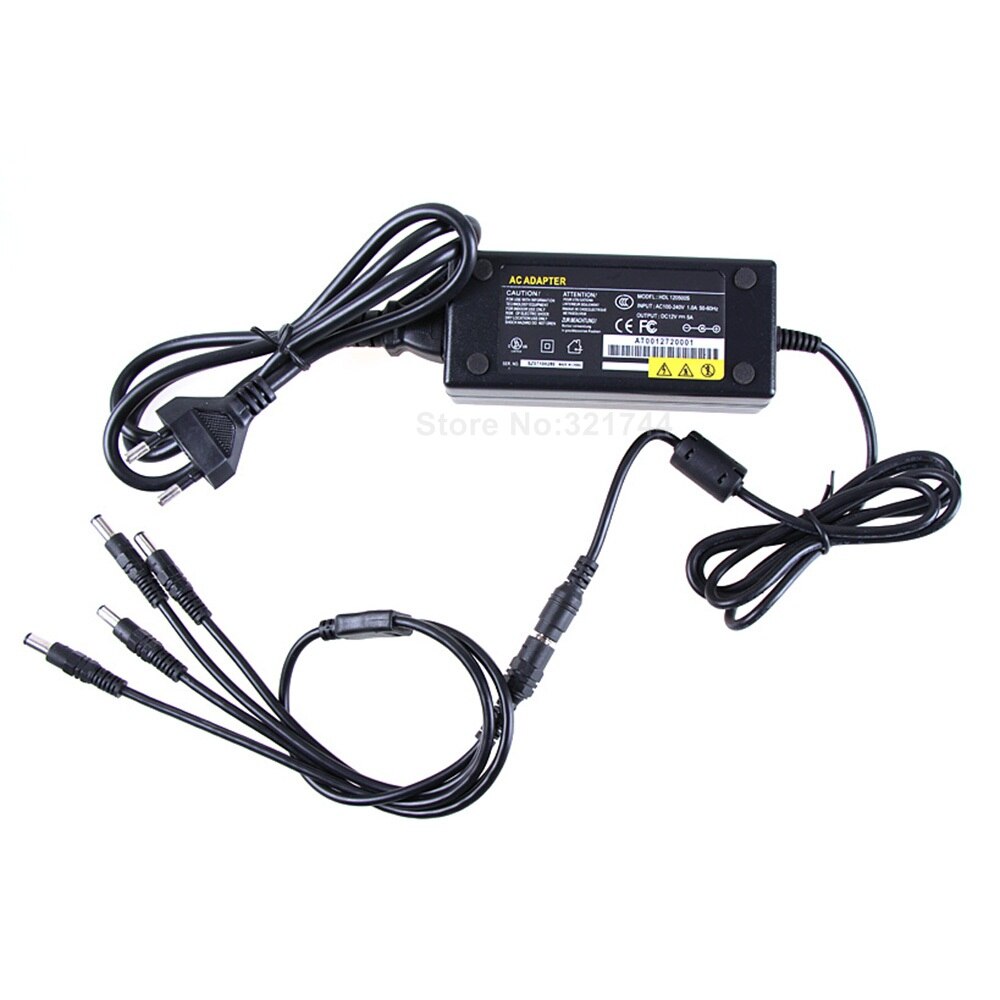 12V 5A 4CH Power Supply Box CCTV Camera DC 12V Power Supply Adapter 4 Port DC+Pigtail COAT