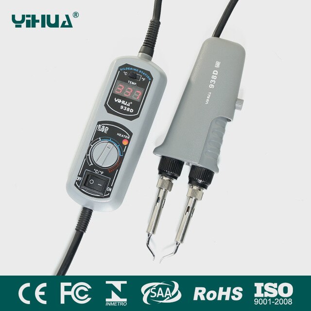 YIHUA-Pinzas 938D 110/220 EU/US, Mini estación de soldadura de hierro portátil, pinzas calientes para reparación BGA SMD, estación de hierro: 220V EU / A