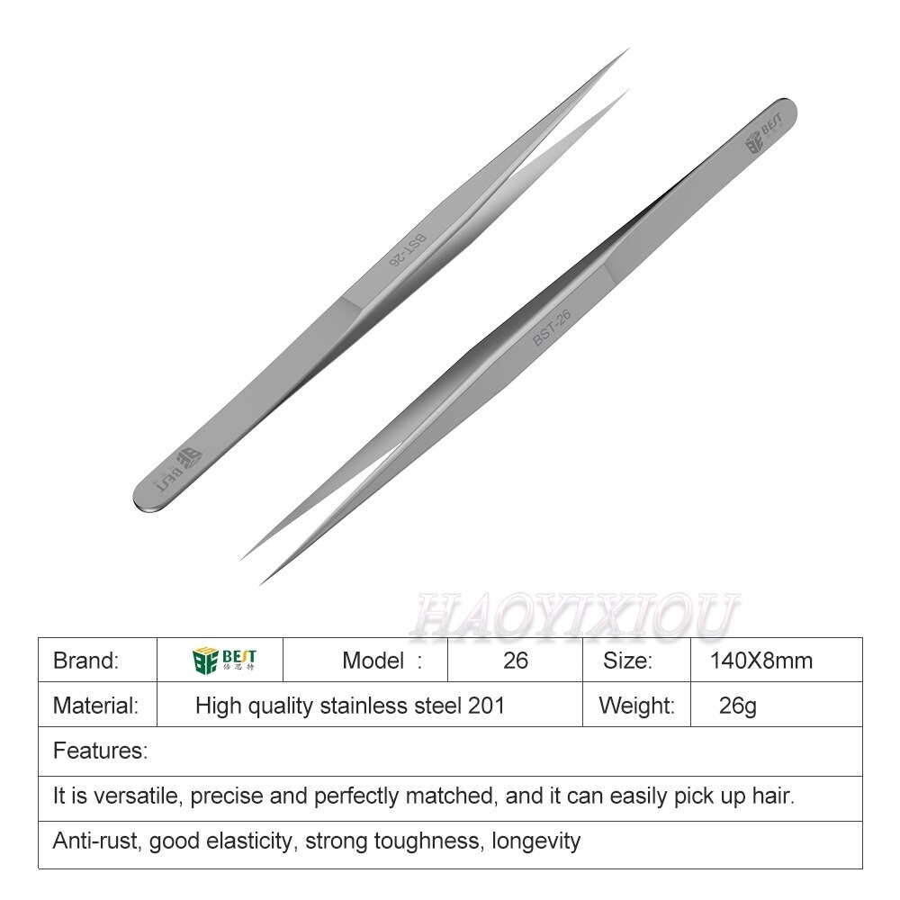 BST-26 Stainless Steel Electronic Pointed Tip Straight Tweezer