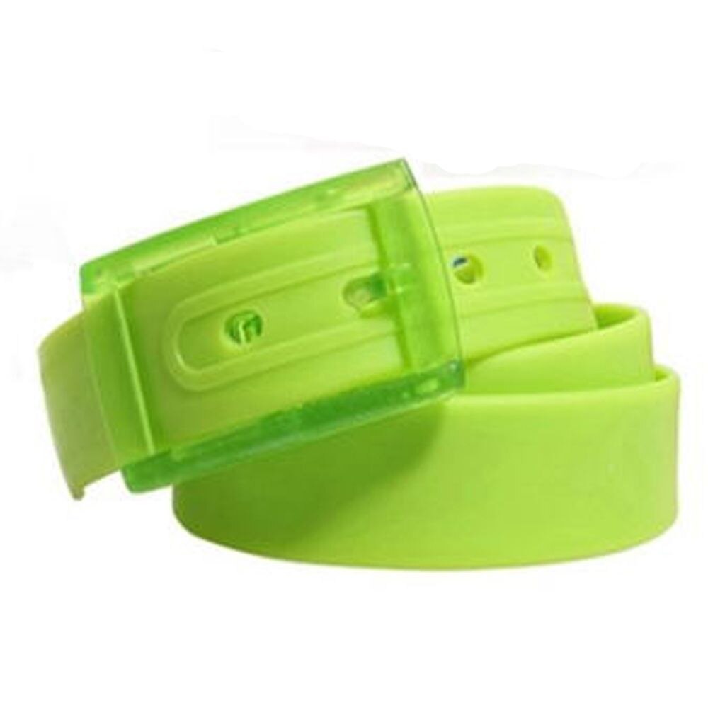 Cinturones de plástico de Color caramelo para mujeres y hombres, cinturilla de goma de silicona, hebilla de plástico, alfileres, cinturones de Jeans, cinturón delgado de verano: grass green