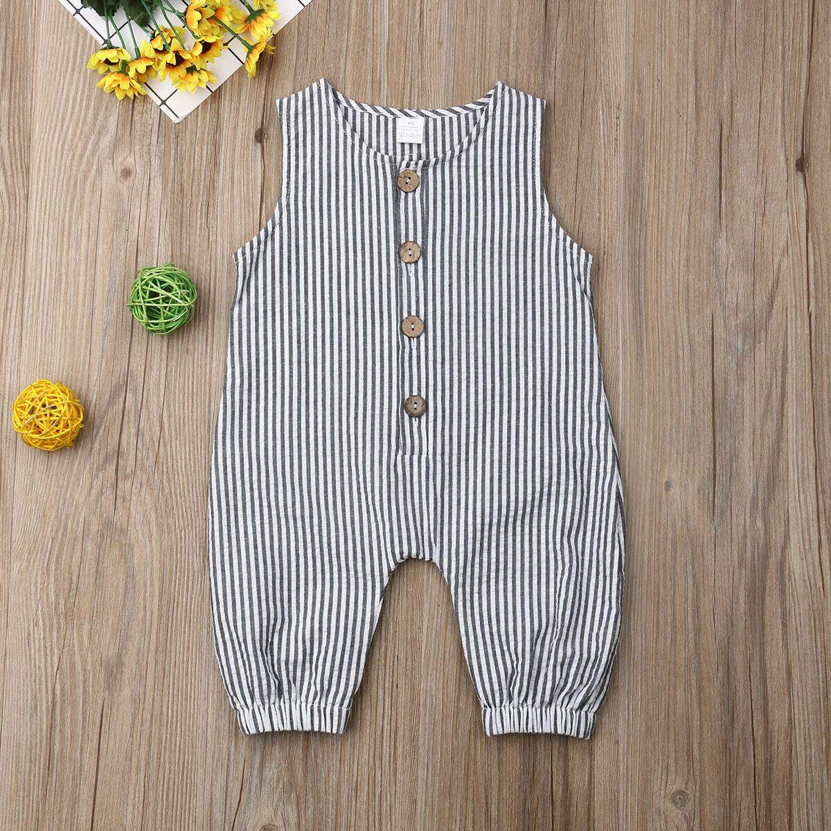 0-18 M Baby Baby Jongens Meisjes Zomer Mouwloze Gestreepte Romper Knop Front Katoen Linnen Jumpsuit