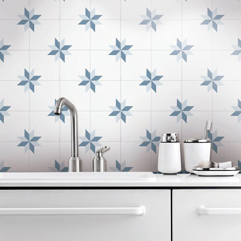 Mediterranean Blue Tile Floor Sticker PVC Bathroom Kitchen Waterproof Wall Sticker Home Decor TV Sofa Wall Art Mural