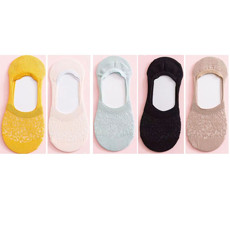 5 Pairs Spring Summer Women Socks Solid Color Wild Shallow Mouth Felmen Girls Female Invisible No Show Slipper Socks: J2