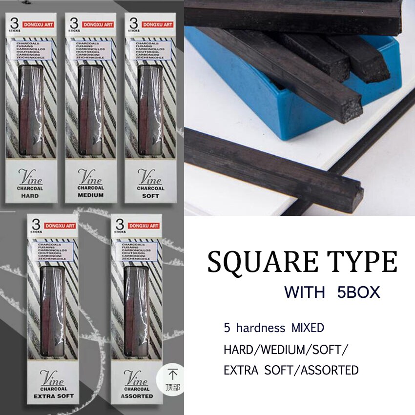 3Pc/Box Carbon Charcoal Pencil Sketch Drawing 5Mixed Hardness Bar 5Box/Set Round Or Square Style For Artist Supplie