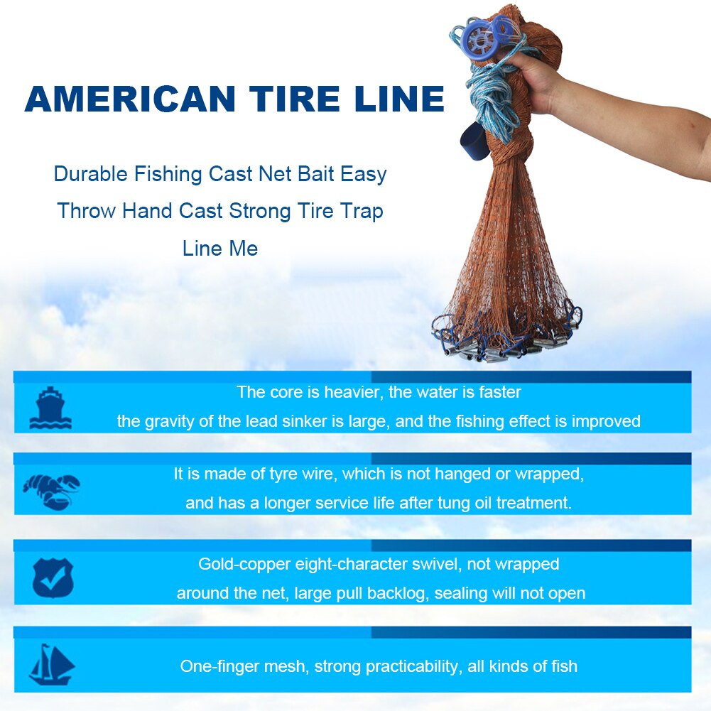 Cast Net Fish Catcher Network Outdoor Hand Throw Automatic Fishing Nets Mesh for Outdoor Fishing Portable Accessories