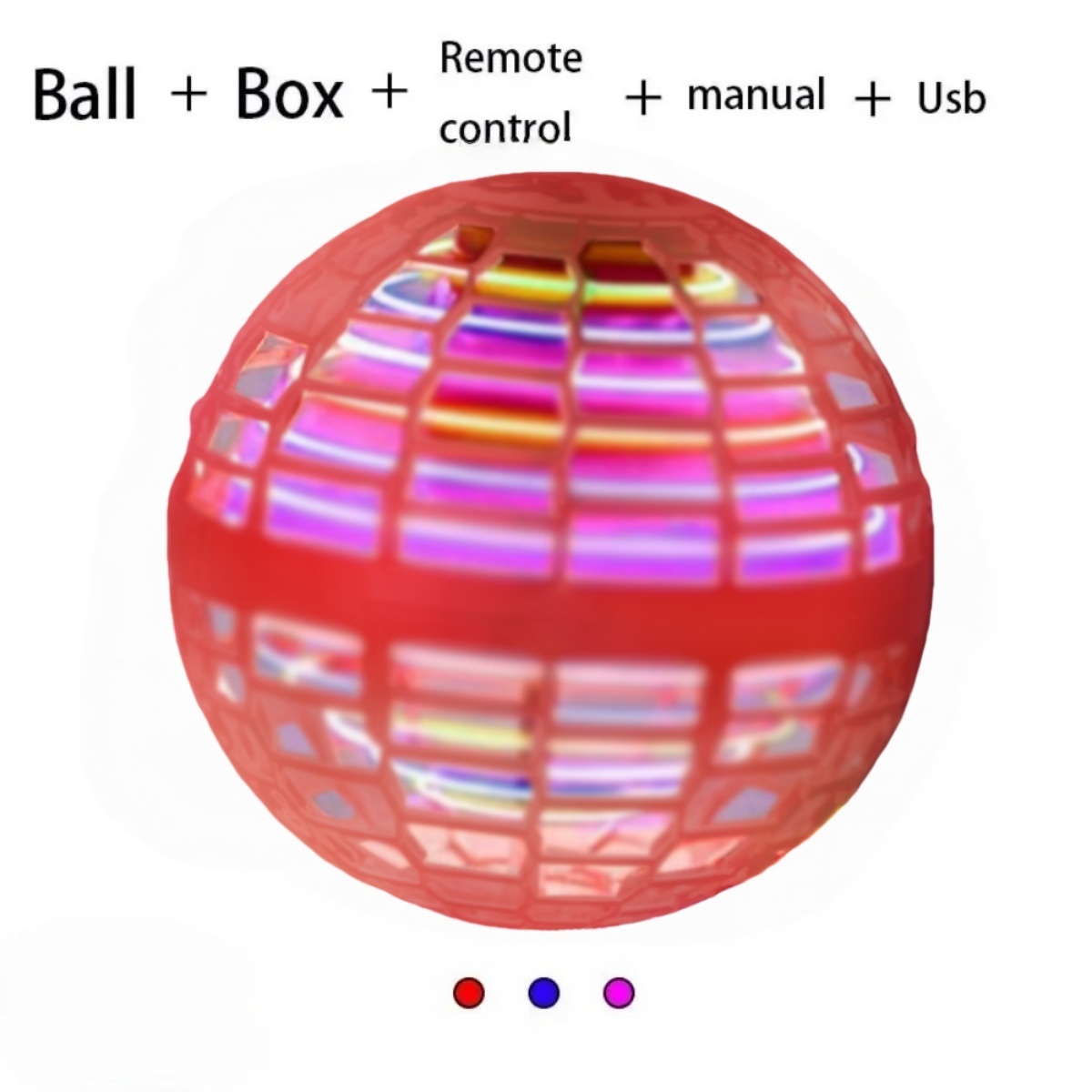 Flying Ball with Lights Cosmic Globe 360° Rotating Suspension Ball Hand Controlled Color LED Suitable for Indoor and Outdoor Toy: Red