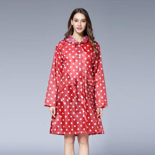 Cute Dots Raincoat Women Poncho Waterproof Rain Wear Outdoor Coat Jacket Suit: Dark Red Dots