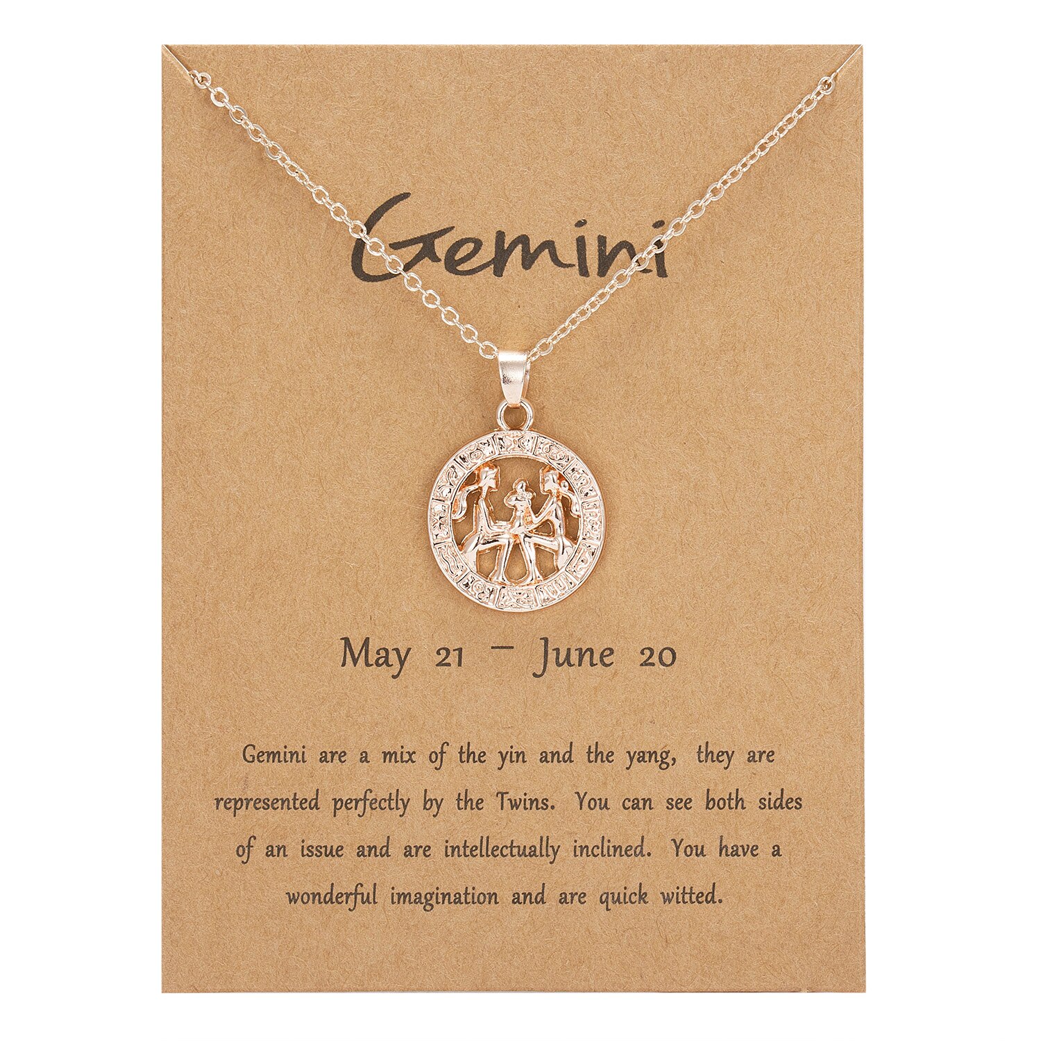 Trendige halsketten mit anhängern 12 sternzeichen-motiven in roségold für damen und herren – löwe-motiv, ideal als grußkarte, geburtstagsgeschenk oder familienschmuck.: Zwillinge