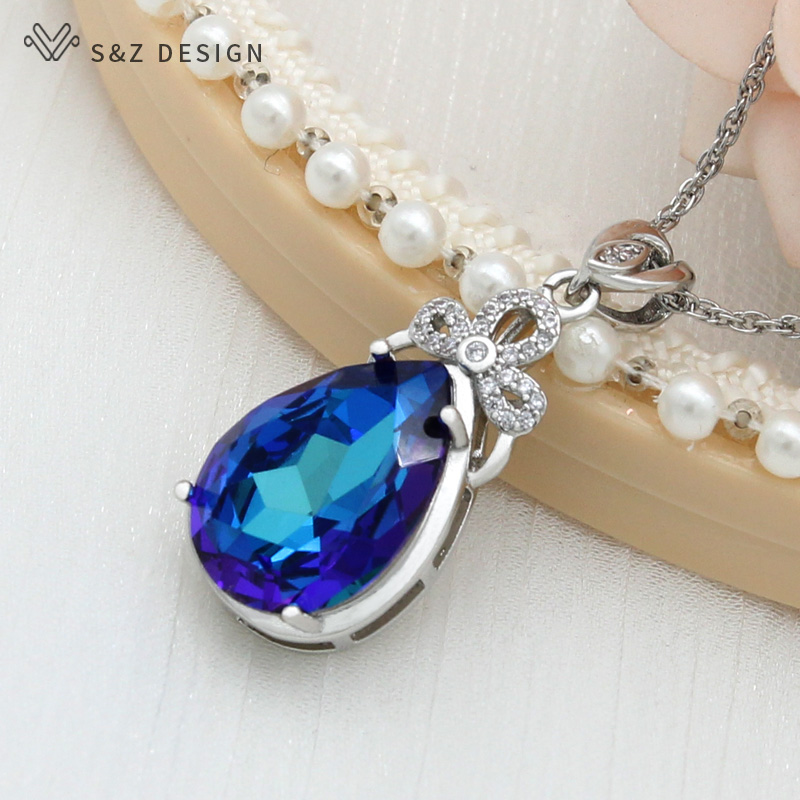 S & Z uco-Collier pendentif goutte d'eau en cristal coloré pour femme, or rose 585, bijoux de mariage,: Couleur jaune clair