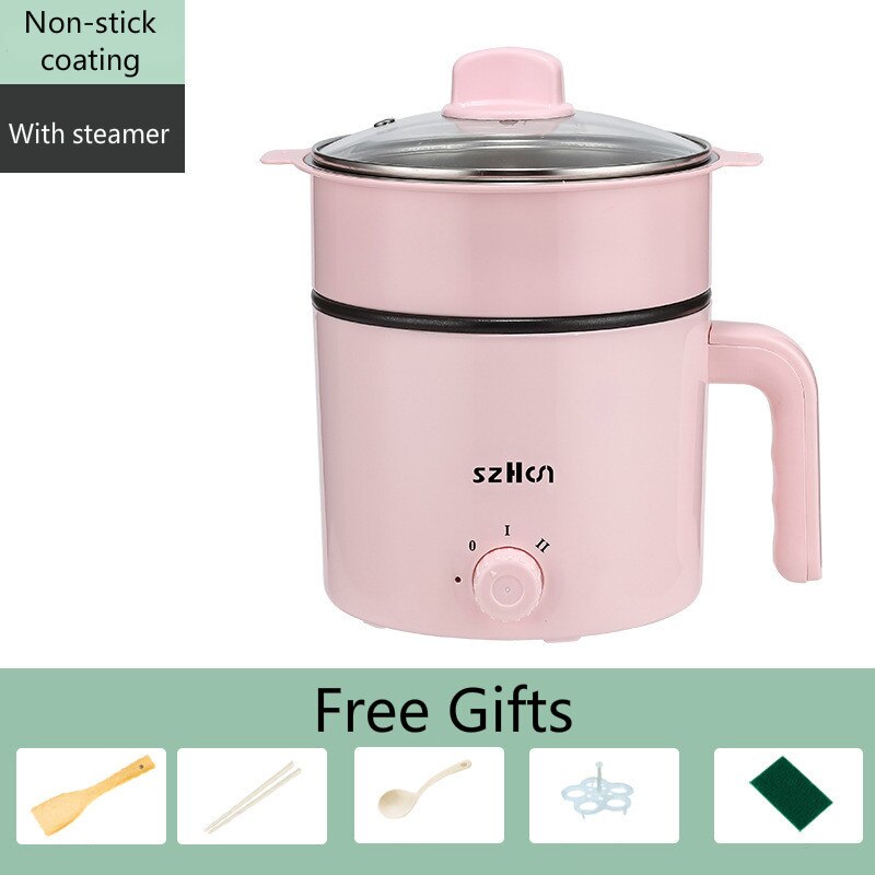 Electric Cooker Dormitory Multi+cooker Household Multicooker For Pot Cooking And Frying And Steak Office Easy Cooking 220V: Pink with steamer / EU