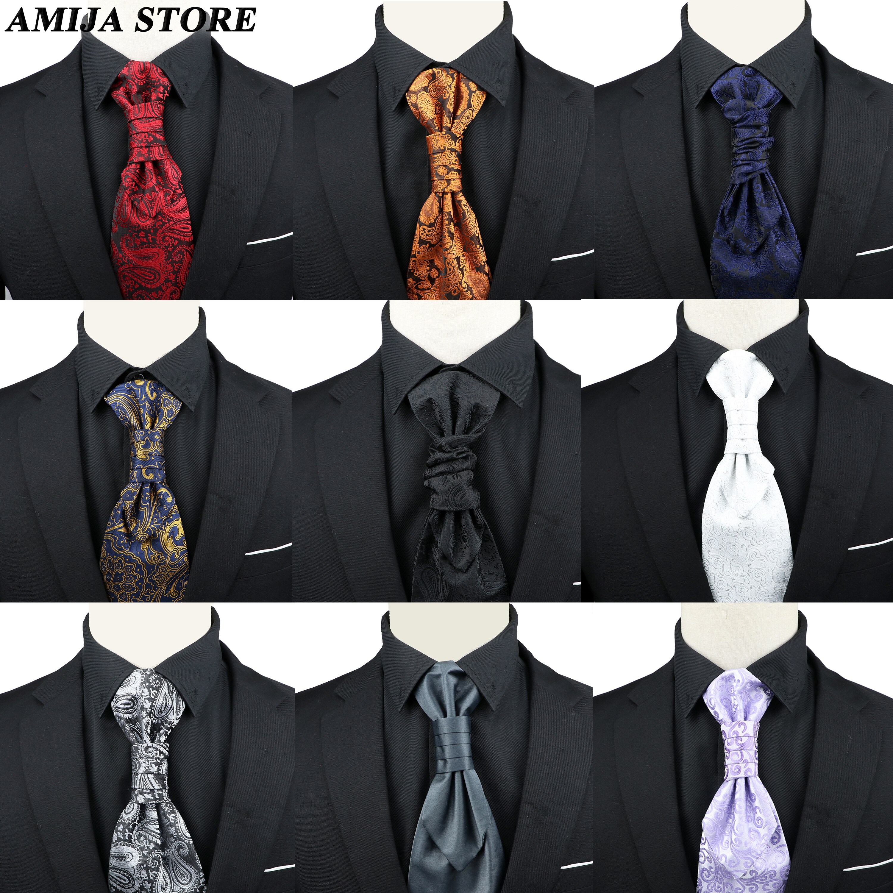 Corbata de Ascot de Cachemira de lujo para hombre, corbata de esmoquin para boda, de negocios, corbata de 10CM con patrón Vintage, accesorios para caballero