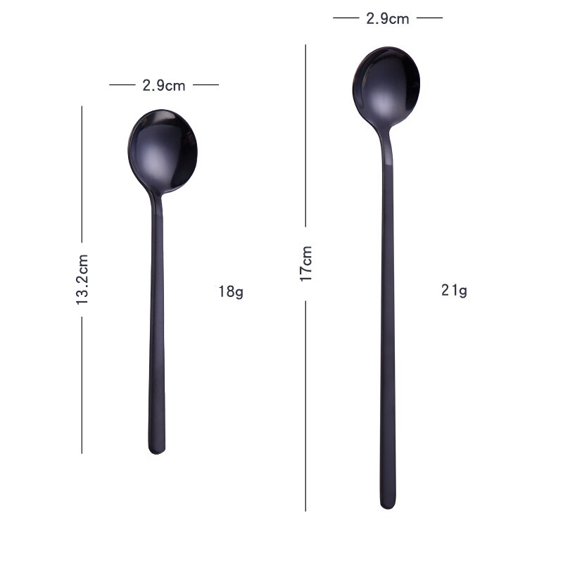 2pcs set, colorful stainless steel round spoon, kids serving spoon set, table spoon, salad servers, buffet serving set, dinner: Black