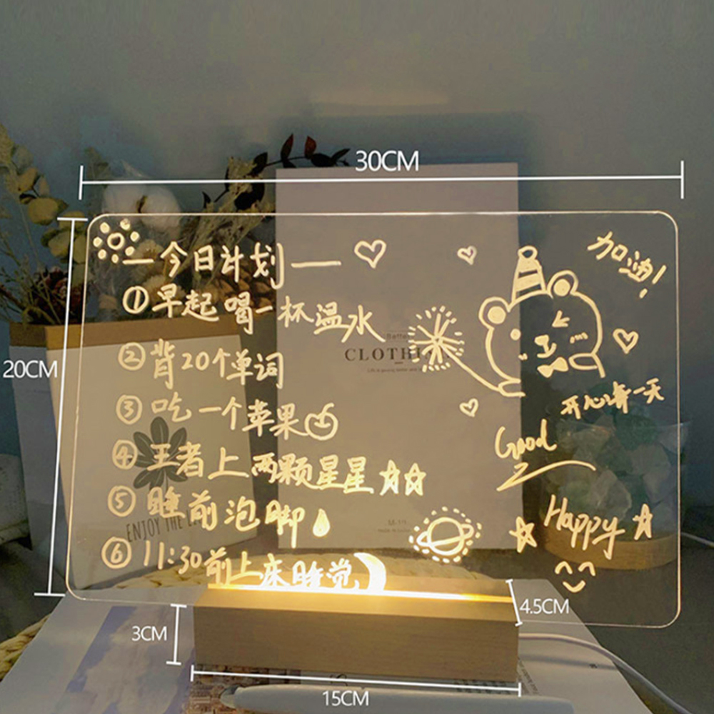 Clear Writing Board Acrylic Message Board With Triangle Base Luminous Base Erasable White Pen Decoration