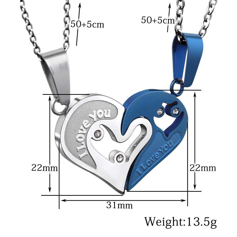 Twee Kleuren Rvs Heren Dames Paar Ketting Hanger Liefde Hart Cz Puzzel Matching