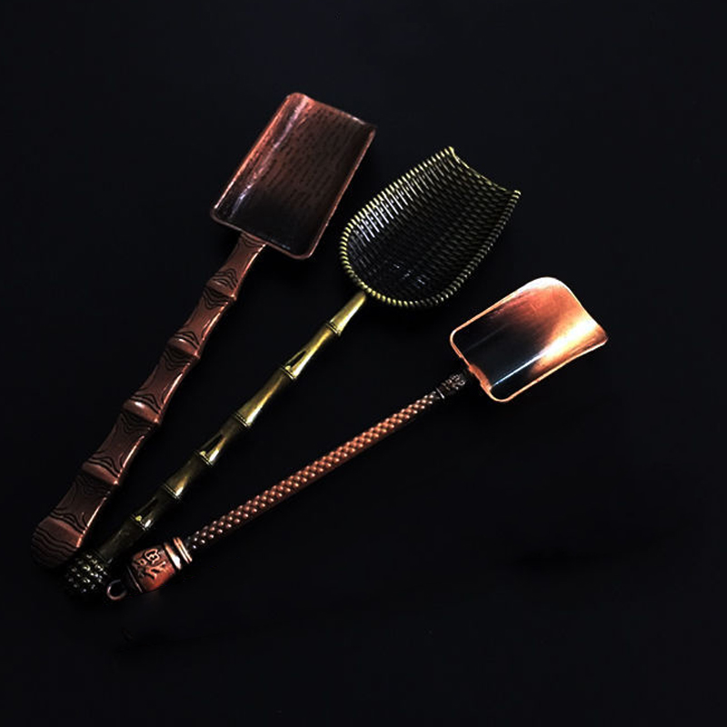 Retro Bronze Chinese Tea Spoons Copper Green Tea Scoop Spoon Tea Leaves Chooser Holder Chinese Kongfu Tea Tools Accessories