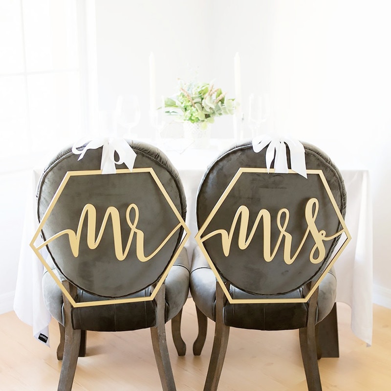 Mr en Mrs stoel borden, geometrische stoel teken, houten borden, bruiloft kalligrafie, Geometrische bruiloft, wedding photo prop