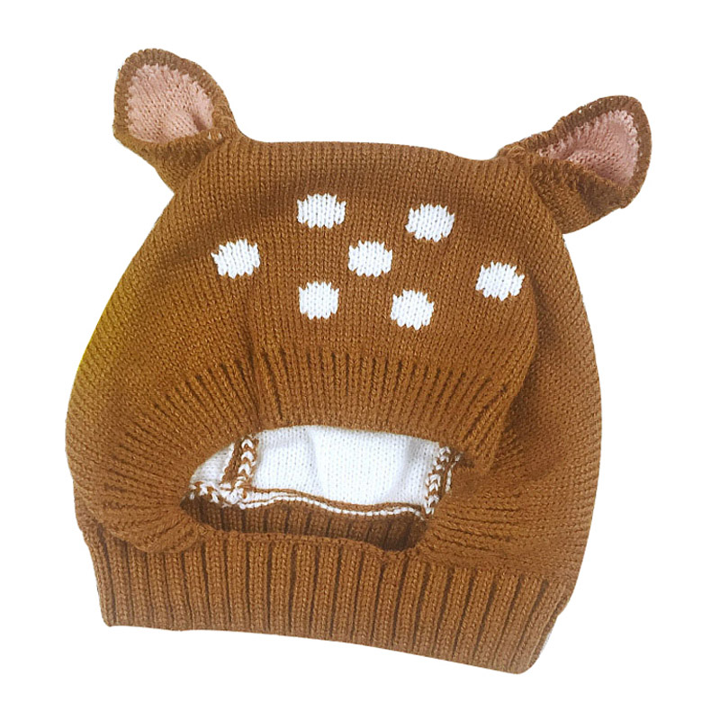 Rådjur baby mössa med öron tecknad vinter baby huva stickad elastiska barn mössor spädbarn mössa jul i 6-24 månader 1 pc: Brun