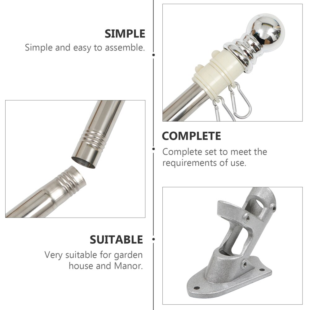 1 Set Flag Pole with Bracket Outdoor Spinning Flagpole Kit