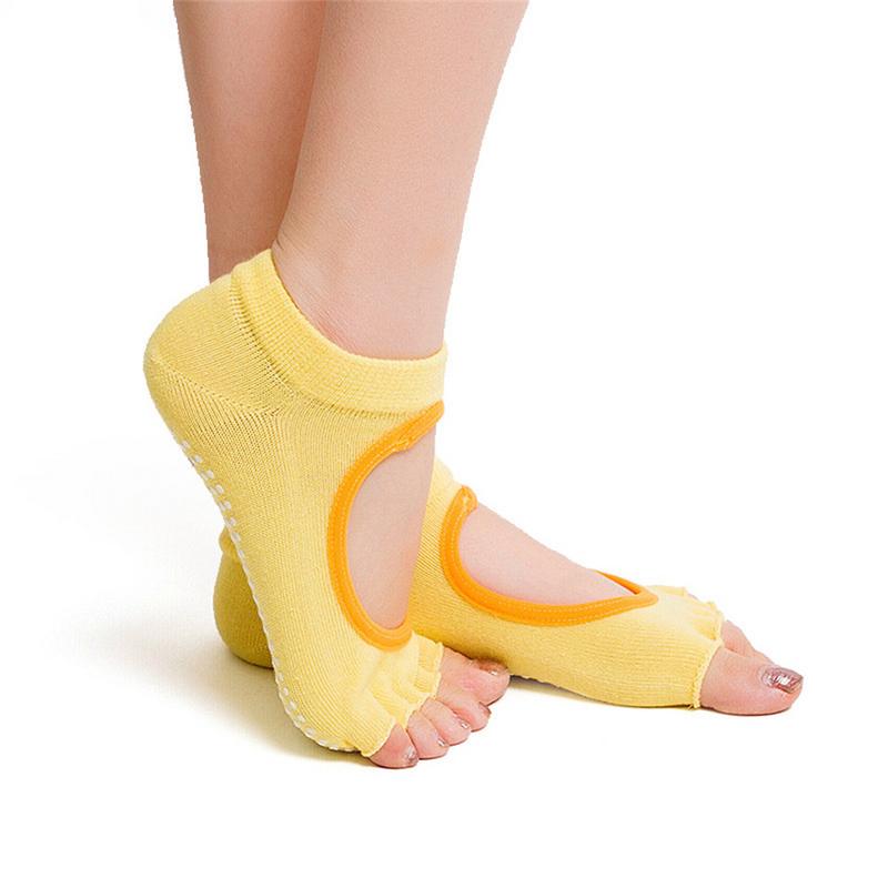 Fem tæer sokker kvinder runde yoga sokker balletdans sokker til kvinder: Gul