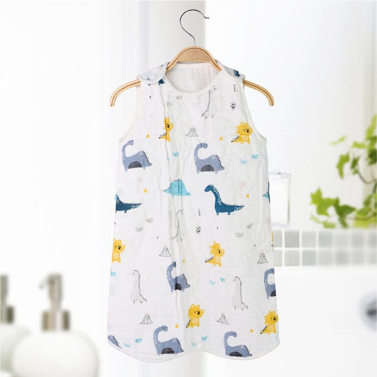 Wasoyoli Babyslaapzak 6 Lagen Mousseline Katoen 0-6 Jaar Mouwloze Peuter Baby Meisjes Jongens Deken Sleepers beddengoed: Dinosaur 1 / 12m