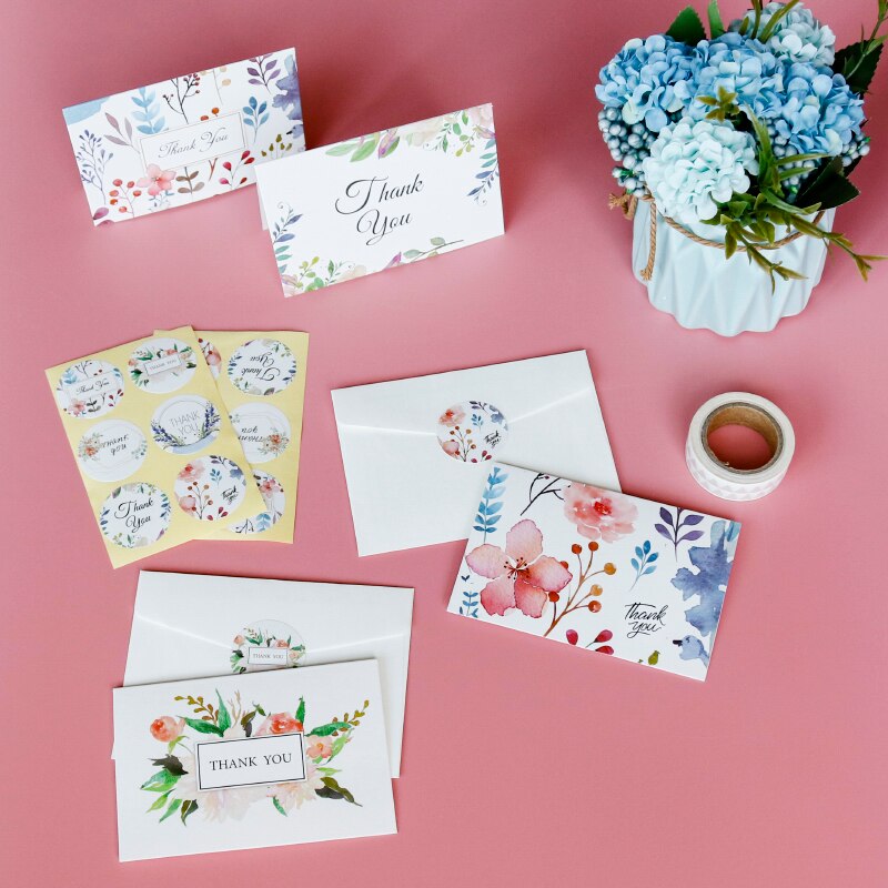 6setzt Blumen- danke Karte Hochzeit Party Einladung Gruß Umschläge Karten DIY leer Innen Klapp Schreibwaren Nachricht Karte