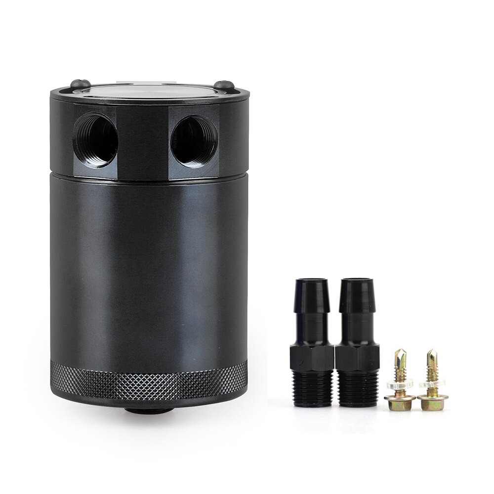 Tanque de captura de aceite Universal, bote compacto de 300ml, con volantes, depósito de aluminio de 2 puertos, tanque de combustible, hervidor transpirable de dos agujeros: Negro
