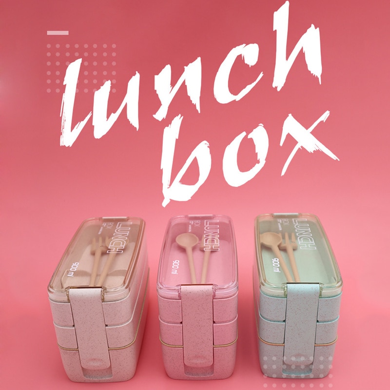 900ml 3 Lagen Bento Box Milieuvriendelijke Lunchbox Voedsel Container Tarwe Stro Materiaal Microwavable Servies Lunchbox