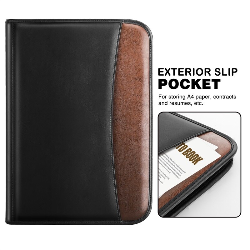 Carpeta portafolio de cuero con cremallera, organizador de documentos para entrevistas profesionales con funda para tableta de 11 pulgadas para ipad: Default Title