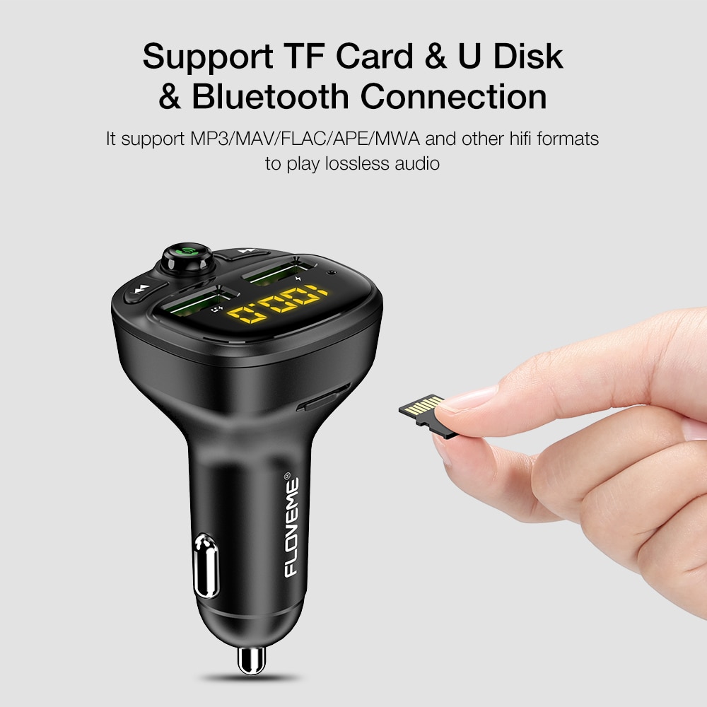 Novedoso pack de Multi-funcional 3.4A Cargador de Coche Rápido transmisor FM reproductor Bluetooth USB Dual encendedor de cigarrillos MP3 TF música de coche Kits de coche