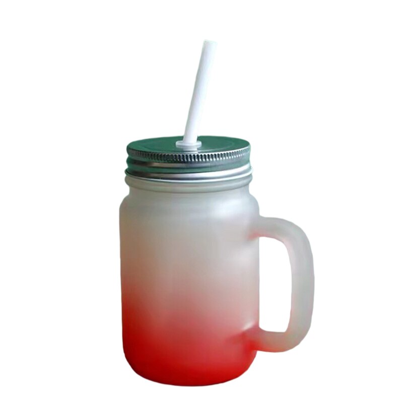15oz Gradient Beer Cups Blank Sublimation Frosted Glass Mason Cup With Handle Custom Coffee Mugs For Wedding: Red