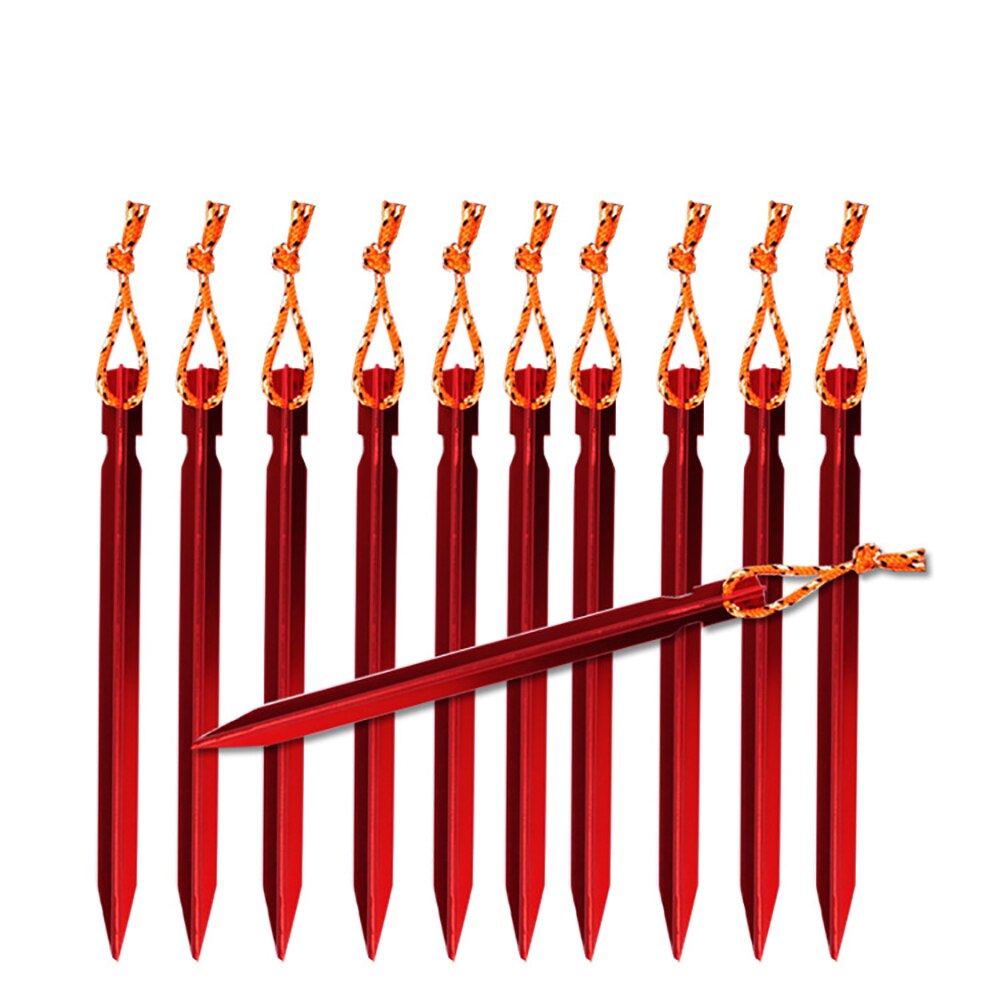 10 PCS Tenda Stakes con Corda Corda Corda Della Tenda Accessori Attrezzature Da Campeggio Corsa Esterna 18 centimetri Picchetti Chiodo: Red