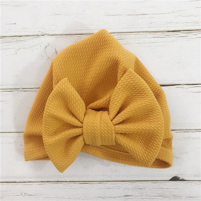 1pcs Solid Cotton Big Bow Hat Baby Kids Headbands Soft Comfortable Cat Turban Children Hair Accessories: Yellow