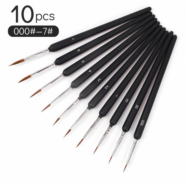 10 PCS Miniature Paint Brushes Set Nylon Hook Line Pen Art Liner Drawing For Acrylic Watercolor Painting Brushes: 10Pcs All Brushes