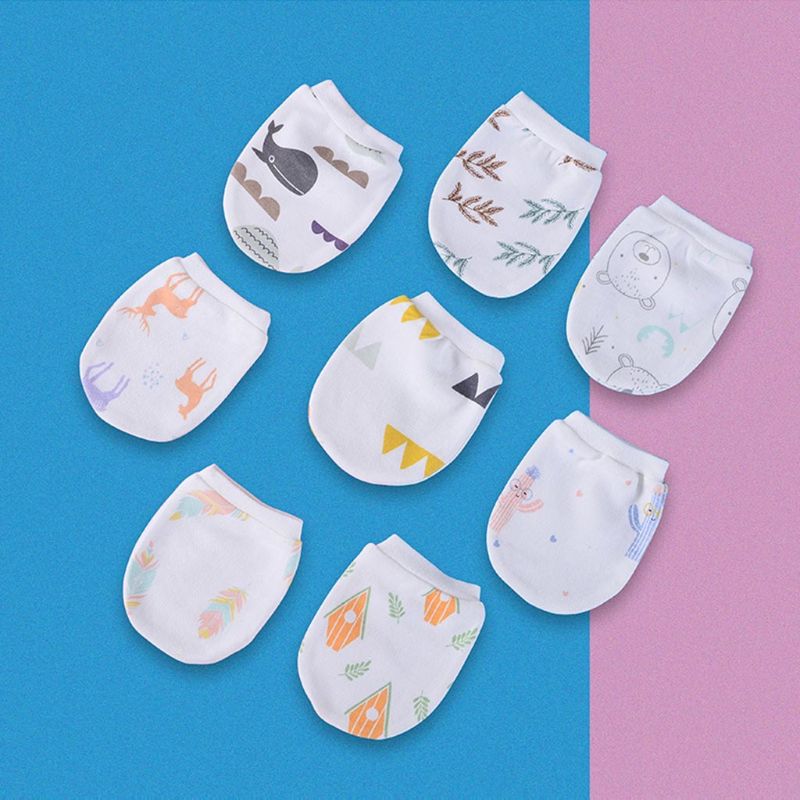 2 paires de gants anti-rayures en coton doux pour bébé, motif dessin animé, protection du visage pour nouveau-né, mitaines anti-rayures, protège-mains pour bébé
