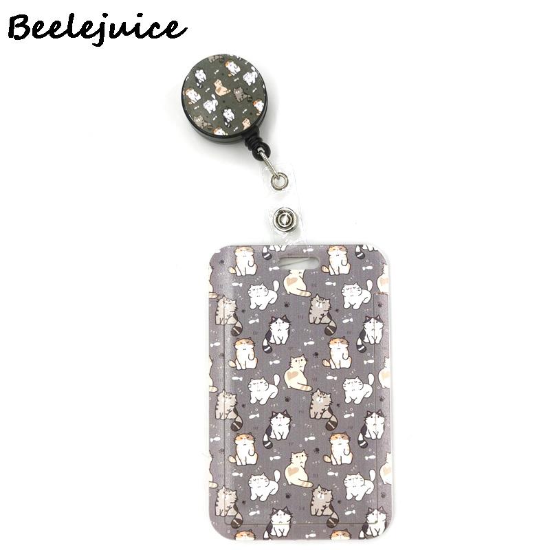 Grey Lovely Cute Cats Cute Card Cover Clip Lanyard Retractable Student Nurse Badge Clip Cartoon ID Card Badge Holder accessories: 4