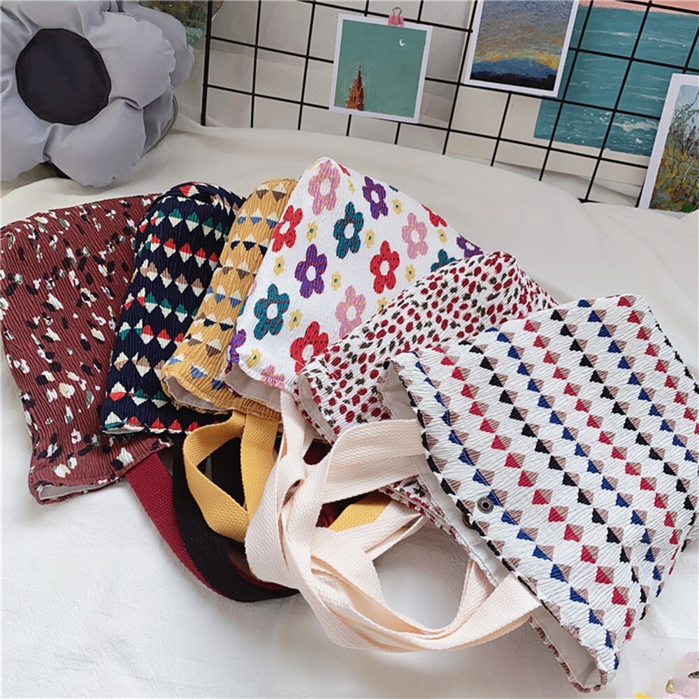 Mini bolsa de tela fresca portátil para mujer, bolso de mano con estampado de arrugas, enfriador térmico aislado, Bento, fiambrera, Tote, almacenamiento de Picnic