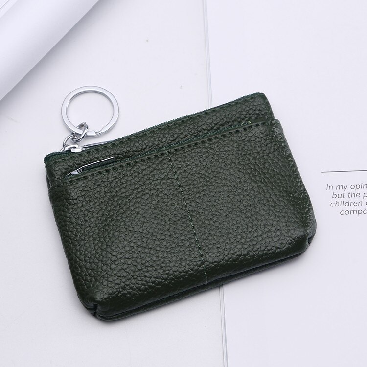 Monedero de piel auténtica, cartera para mujer, cartera para Cambio, bolsillo para niños, carteras con llavero, Mini bolsa con cremallera: Dark Green