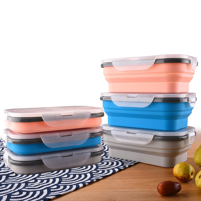 900Ml Siliconen Folding Lunch Box Inklapbare Draagbare Bento Box Magnetron Servies Voedsel Container Kom Voor Kinderen Volwassen Trip