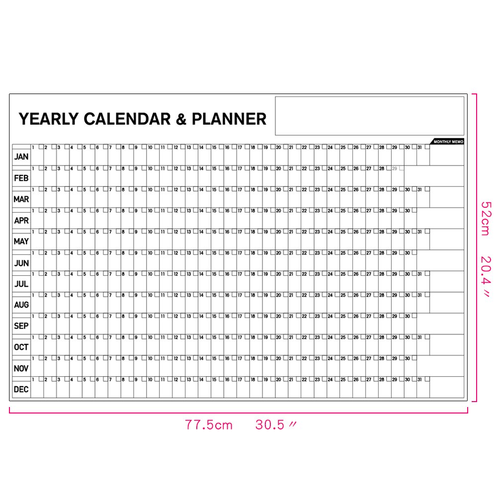 Large Yearly Wall Calendar Poster 30.5 x 20.4 Inch Giant Oversized Blank 12 Monthly Task Organizer Planner with 12 Ballpoint Pen