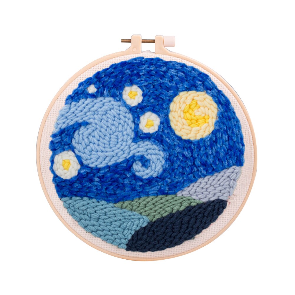 Children Adults Punch Needle Embroidery Kit Beginner Knitting Home Decor Scenery Pattern Woolen Yarn DIY Handmade