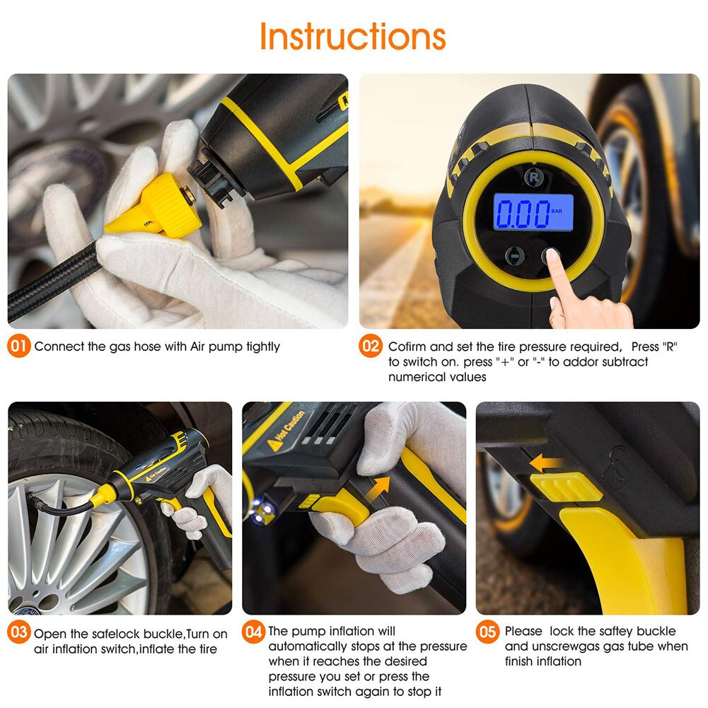 120W Wireless Car Air Compressor Handheld Rechargeable Tire Inflator Digital Inflatable Pump 12V 150PSI Car Accessories