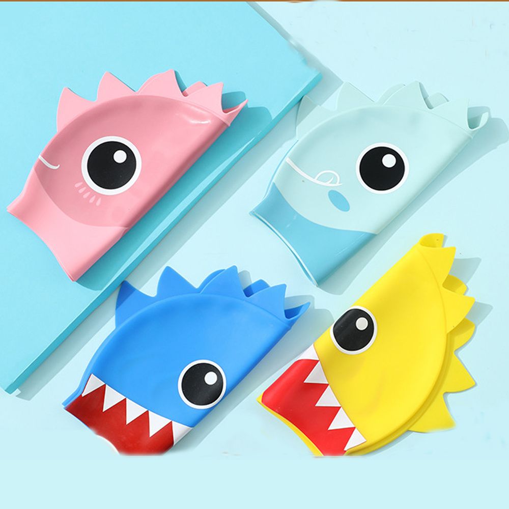 Childrens Waterproof Junior Cartoon Cap Shark Fish Character Swimming Cap Kids Swim Hat Silicone Swim Hat