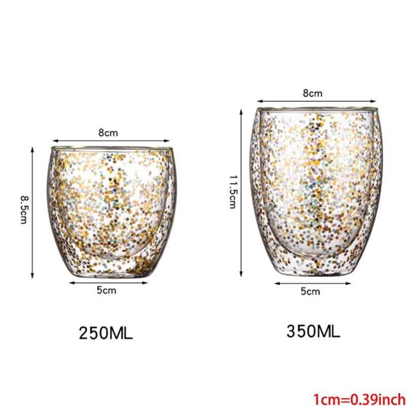 Double Wall Glass Cup,Fancy Star Insulated Glass Coffee Mug,Milk Cup,Tea Cups,Es