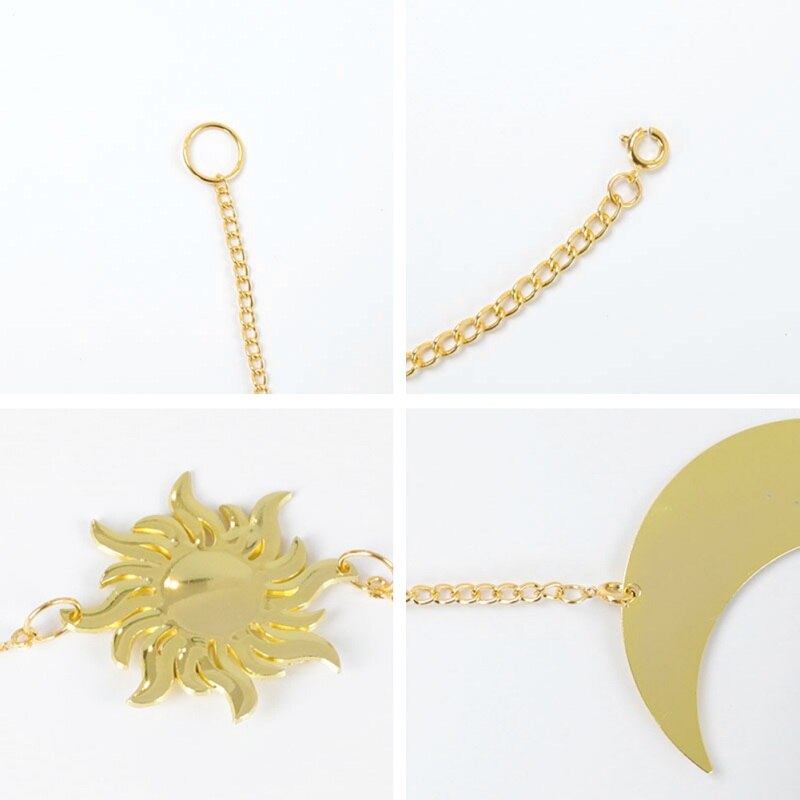 Décoration murale suspendue en forme de lune ou de soleil, pièce ronde en métal, pour salon, pour enfants, avec chaînes