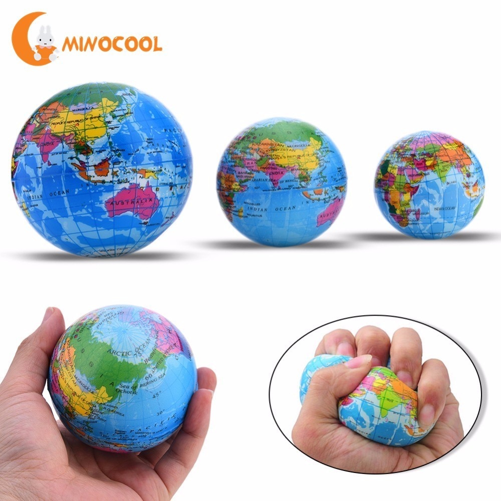6-10Cm PU Funny Squeeze Toys Soft Earth World Map Globe Foam Stress Relief Bouncy Ball Geography Map Teaching Hand Squeeze Ball