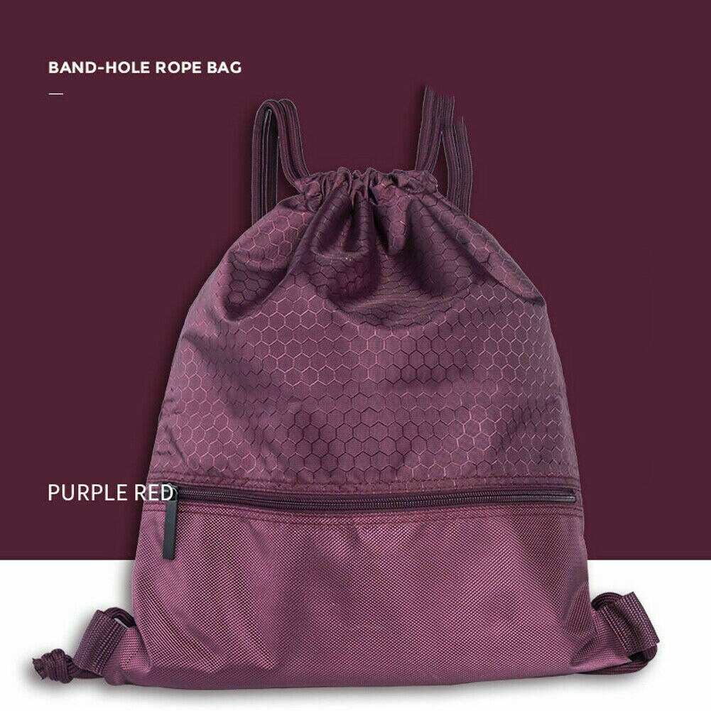 Mochila de nailon con cordón impermeable portátil para estudiantes, mochila de ciclismo deportivo con cordón, organizador de ropa y zapatos: Morado