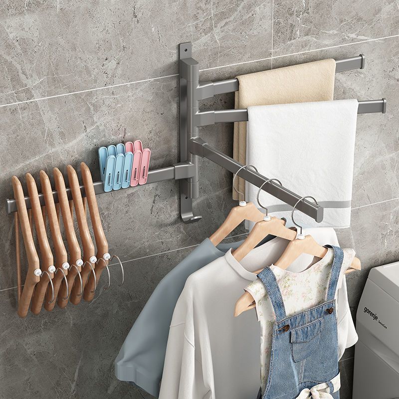 Bathroom Towel Rack Rotatable Towel Holder Space Aluminum 2/3/4/5-Bar Towel Hanger Kitchen Shelf Paper Hanging Wall Mounted