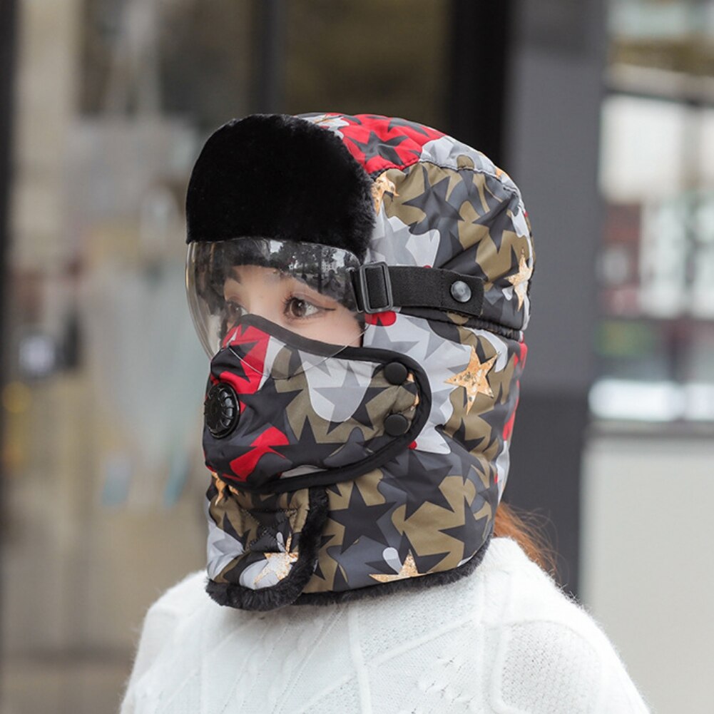 Winter Skiing Warm Hat Outdoor Winter Hiking Cycling Ski Hats Men Women Skiing Waterproof Hood Hat With Glasses Cap Balaclava