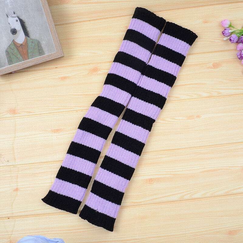 Calentadores de piernas de estilo gótico para mujer, medias de punto cálidas y sueltas, estilo Punk, con rayas japonesas, Lolita, cubierta de calentar los pies