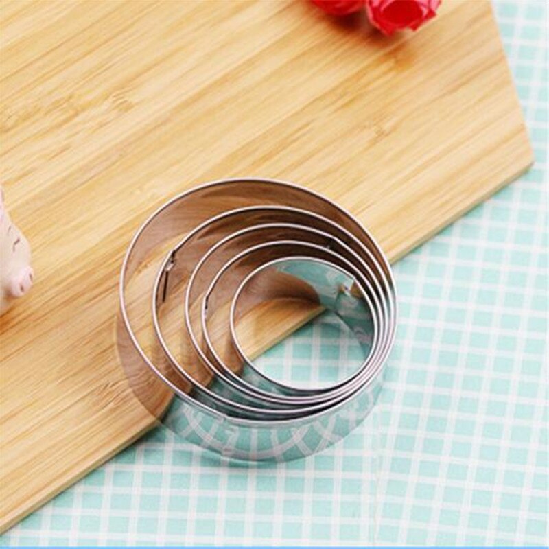 5pcs Cookie Cutter Mold Set Stainless Steel Circle Round Shape Biscuit Cake Fondant Mould Kitchen DIY Baking Pastry Cake Tools